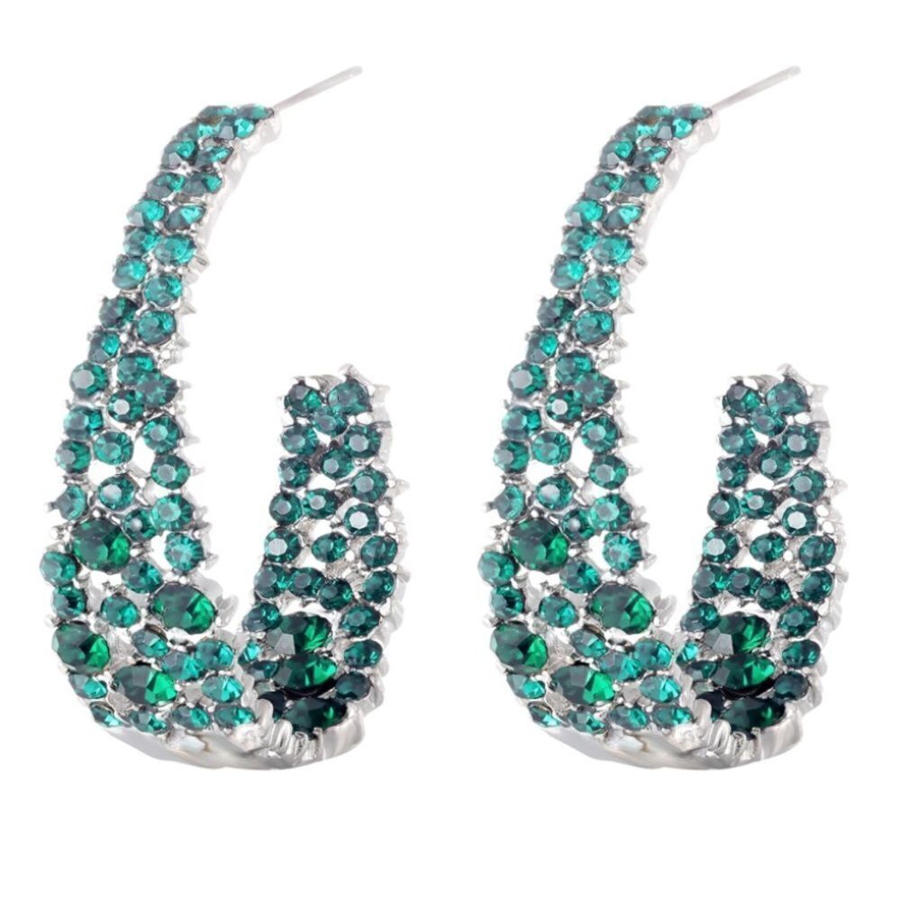 18k White Gold and 925 Sterling Silver with Emerald Green Crystal Hoop Earrings